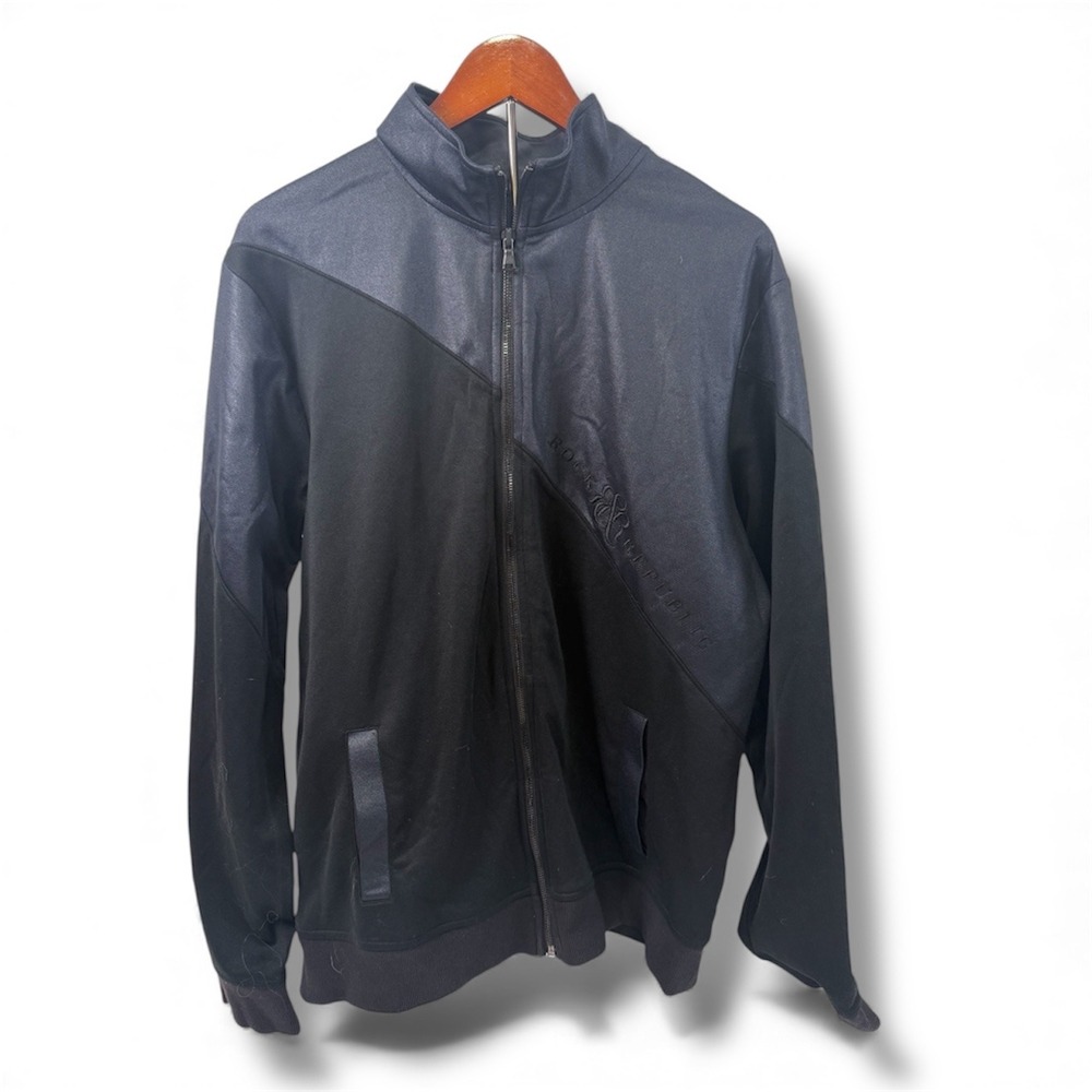 Rock & Republic Track Jacket Men's XL Full Zip‎ Athletic Black Streetwear